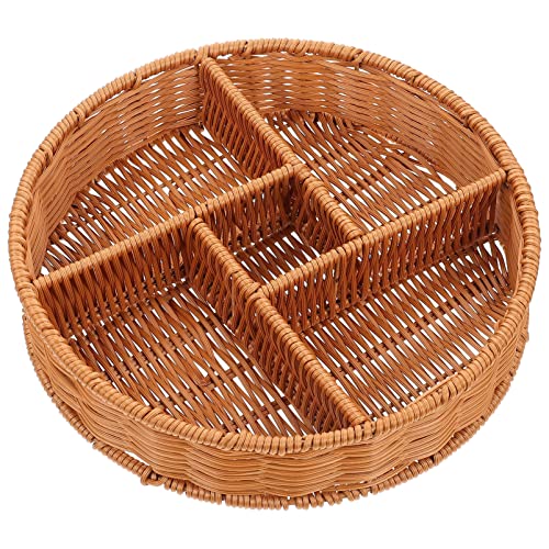 Woven Storage Box Portable Food Serving Tray Multi-functional Storage Basket Household Fruit Container Multi-grid Dry Fruit Tray Imitation Rattan Snack Holder Snacks Display Basket