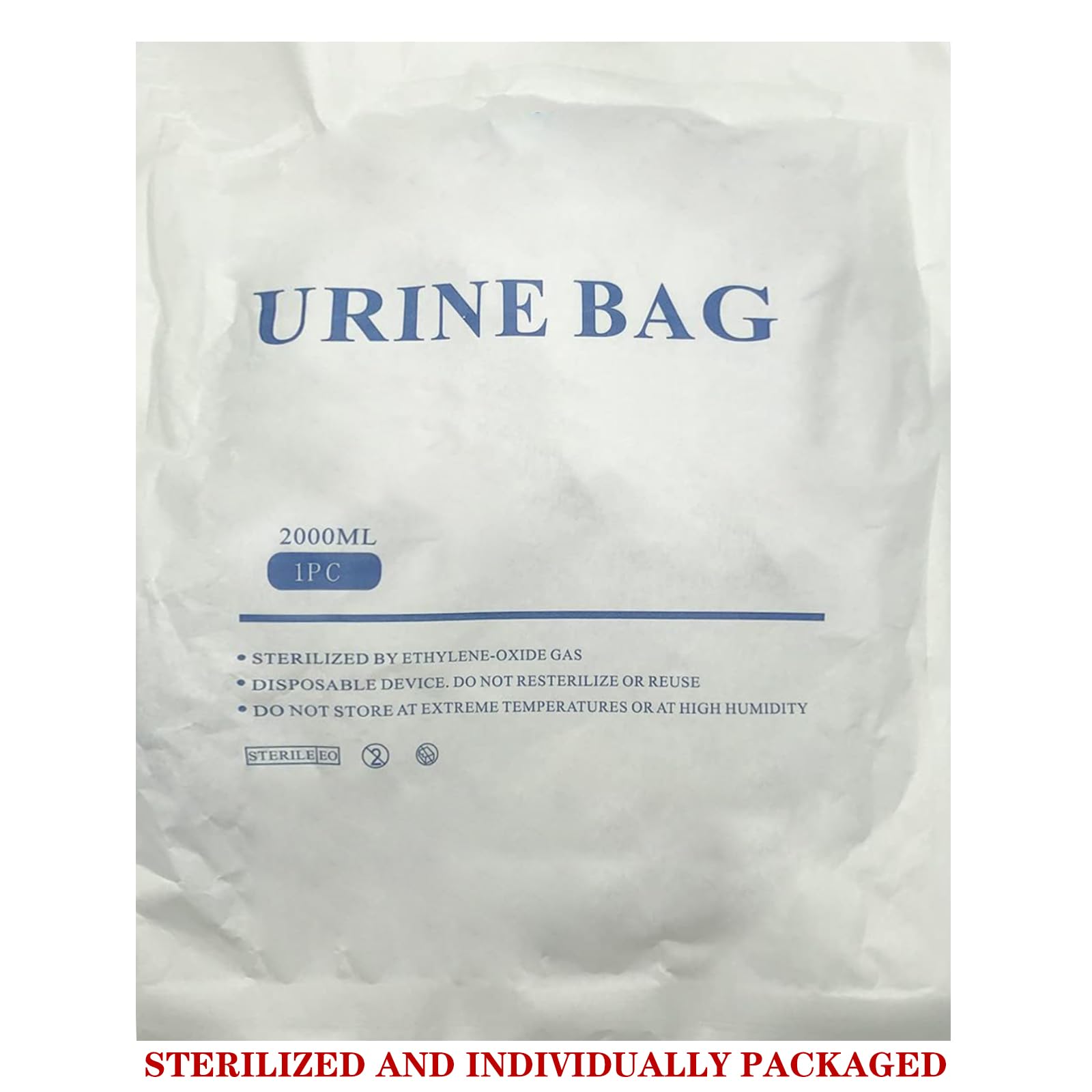 Bolsa de drenaje de orina, 2000 ml con válvula antirreflujo, drenaje de 48 pulgadas, clips y gancho para colgar (paquete de 1)