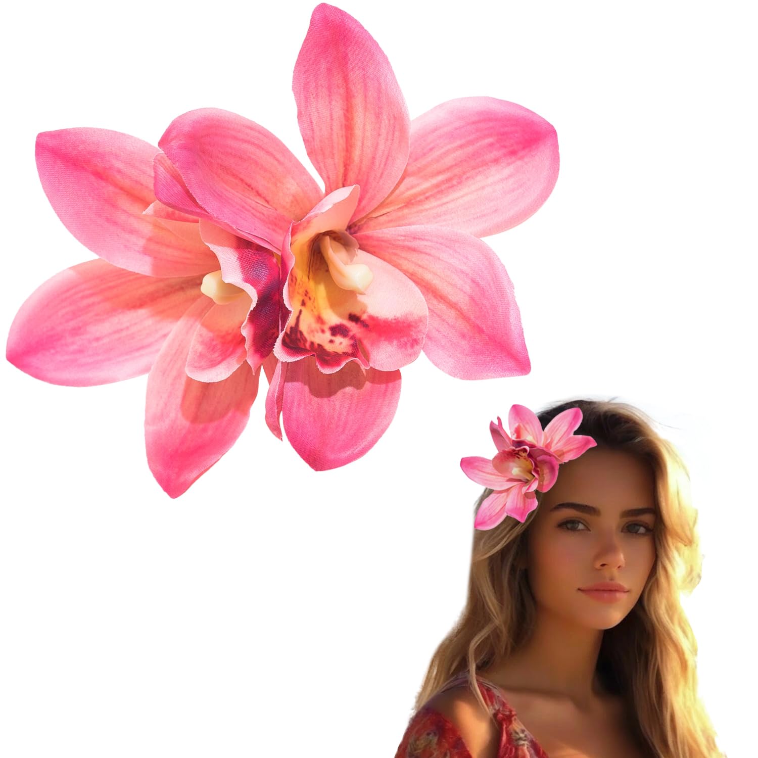 1 PCS Orchid Flower Hair Clips, 6Inch Large Hawaiian Artificial Flower Hair Barrettes Hibiscus Hair Clips for Wedding Bridal Beach Party