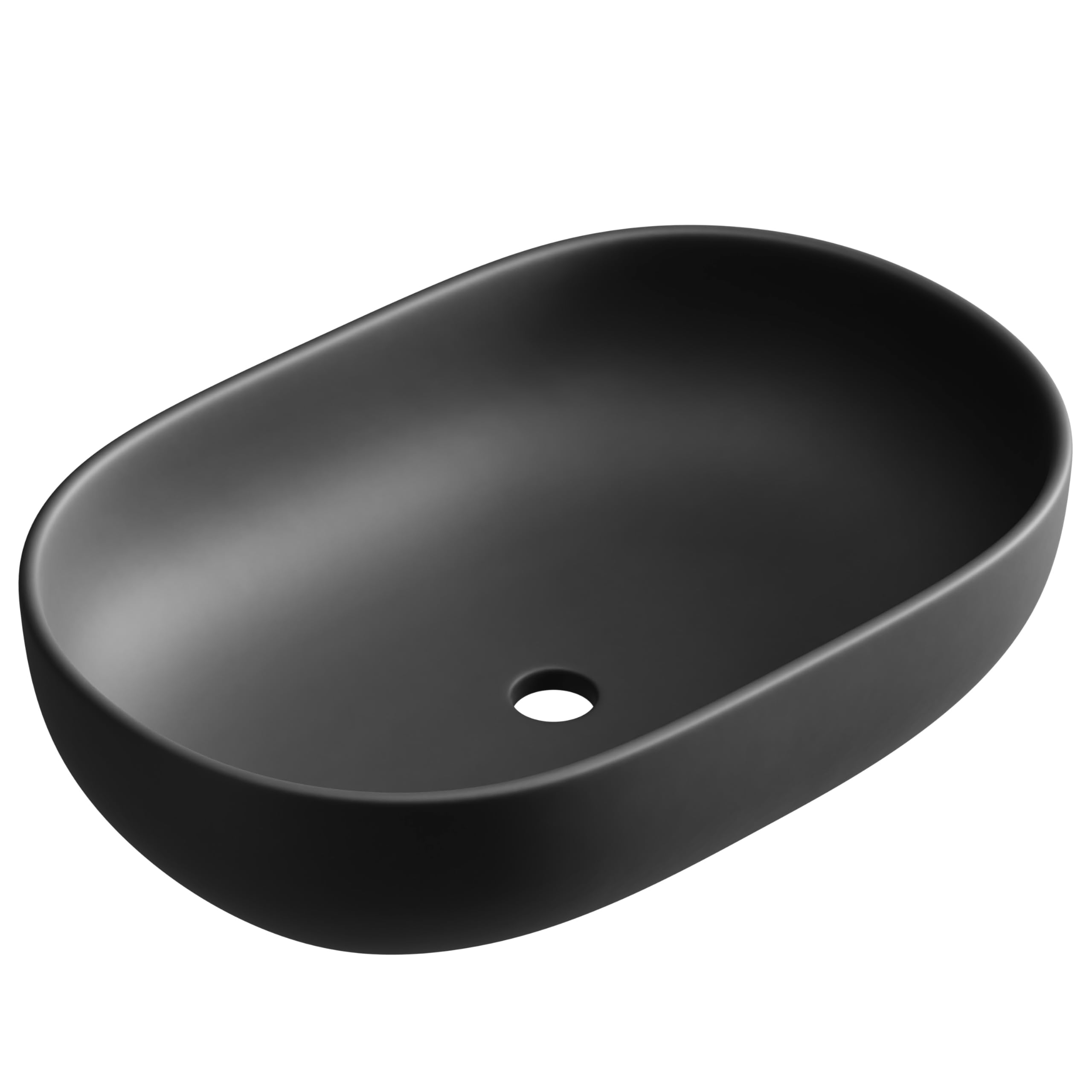Planetmöbel Aquil Deluxe Lavabo Oval | Lavabo de encimera para baño y aseo de invitados | Lavabo sin orificio para grifo y desagüe | Negro mate, 60 x 40 x 15 cm