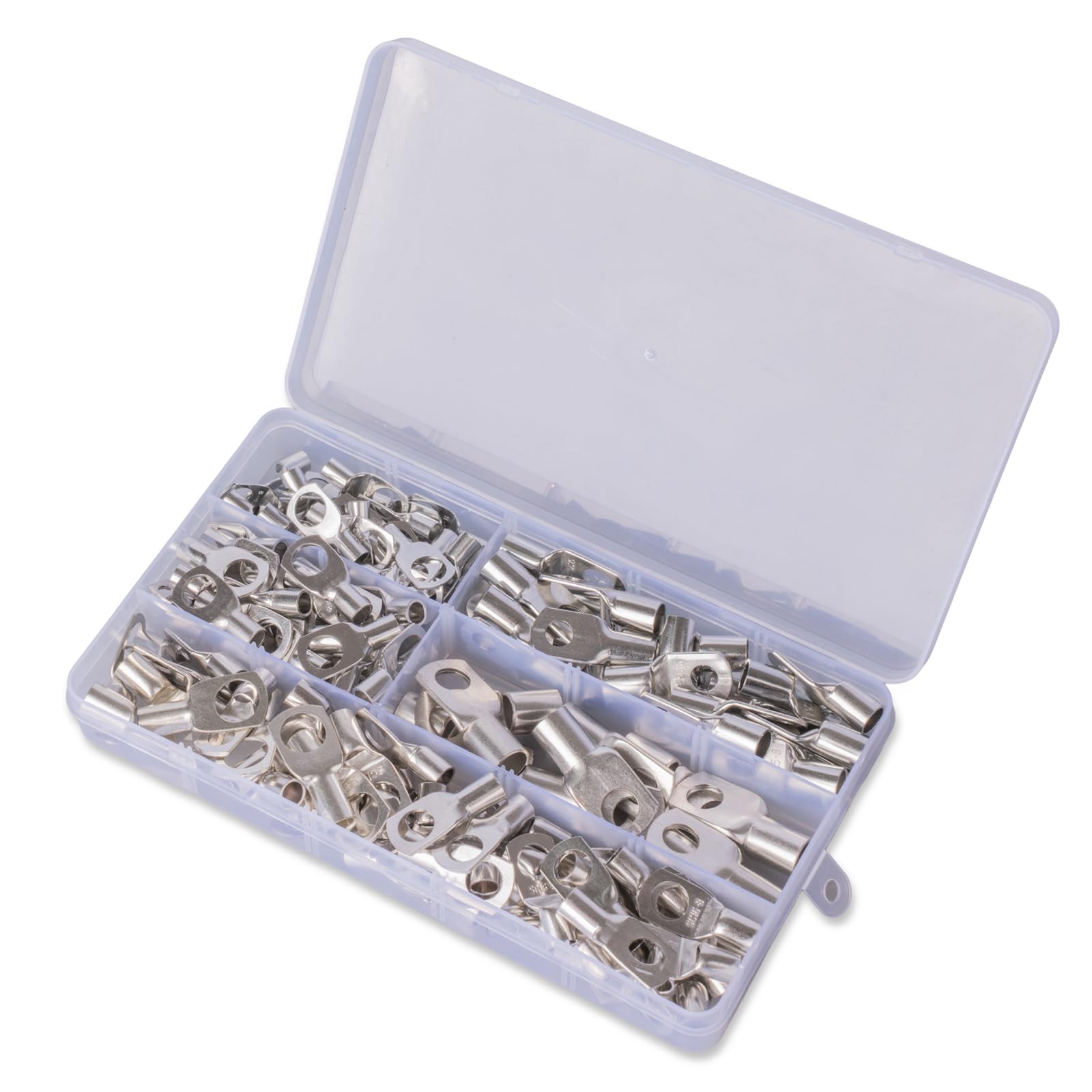 JOYELEC 150Pcs SC6/10/16/25 Mixed Packaging Tinned Copper 6.0-35mm² Cable Lugs M8 Battery SC Bolt Hole Ring Crimp Terminals Connectors for Electric, Auto, Boat, Car,Battery Cable Ends Lugs（in Boxed）
