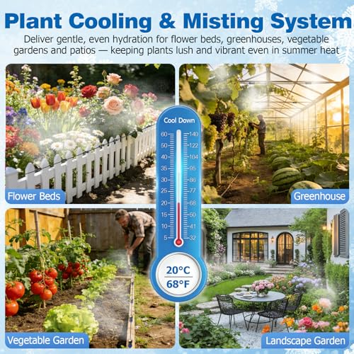 Mellbree Misters for Outside Patio 30FT/9M, Pre-Assembled Misting Cooling System with 8 Brass Nozzles & 3/4" Adapter, Outdoor Mister for Backyard, Garden, Greenhouse, Chicken Coop, Dog House