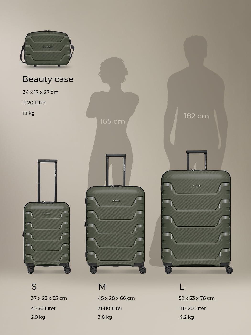 Smartbox Großer Koffer XL Erweiterbar 76 cm, 111–120L Check-in Reisekoffer, Leichter Hartschalen Trolley aus Polypropylen, 4 Doppelrollen, TSA Schloss, Großes Reisegepäck (Edition 01)