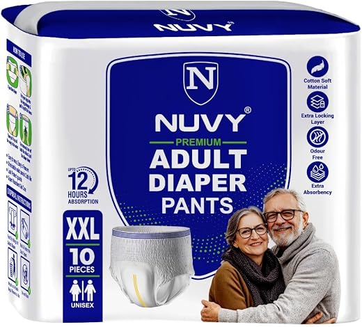 Nuvy Premium Adult Diaper Pant XXL Size (48" - 68" Waist) | 12 Hours Overnight Protection Pant Style Diapers for Men & Wom...