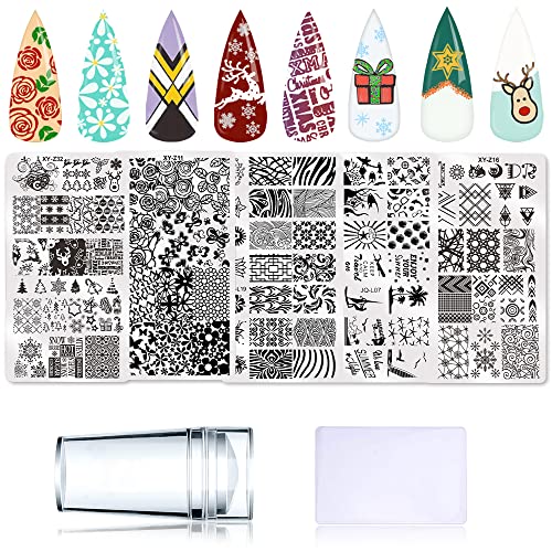 Nail Stamping Set 5pcs Stamping Plates 1pcs stamper 1pcs scaper Christmas Nail Art Plates set Nail stamper Kit animal flower Christmas summer design