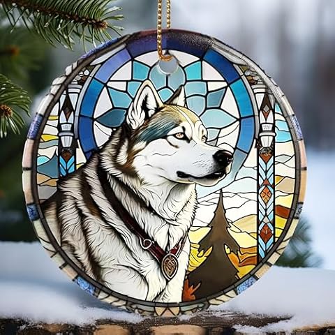 Touber Wolf Ornament, Christmas Ornament, Christmas Decoration, Holiday Present Idea, Heirloom Keepsake, Round Ceramic, Gift Exchange, Bauble Present, Gift Idea, Wolf Cover