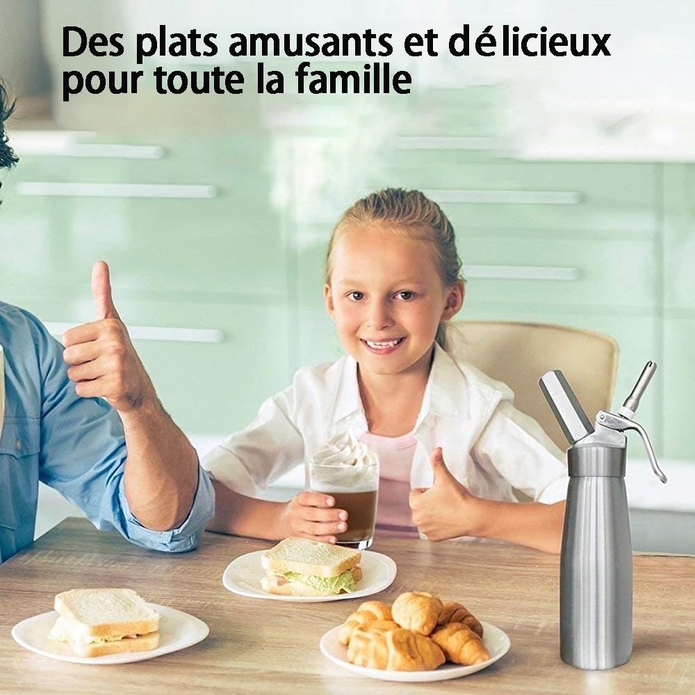 WYWY Siphon Chantilly,Pailles à crème en Acier Inoxydable 304 de 500 ML avec 3 Embouts de tuyauterie et 1 Pinceau, Dessert pour gâteau au café