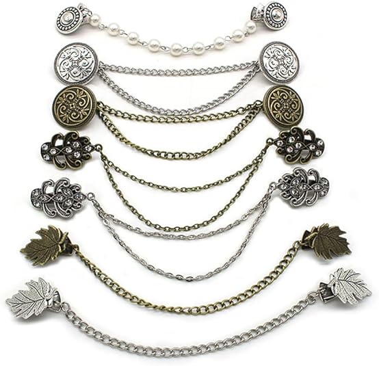 7Pcs Retro Sweater Chain Shawl Clips Cardigan Dresses Clip Collar Clip with Chain for Women Girls
