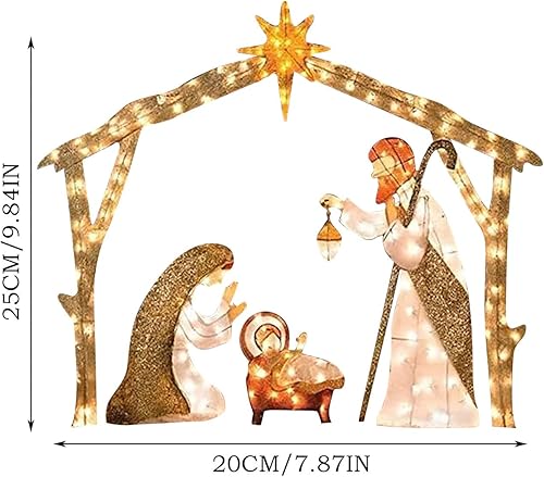 Miniatura 7 de Decoraciones navideñas iluminadas para exteriores, juego de belén iluminado 2023, silueta de belén iluminado, decoración de Navidad, decoración de