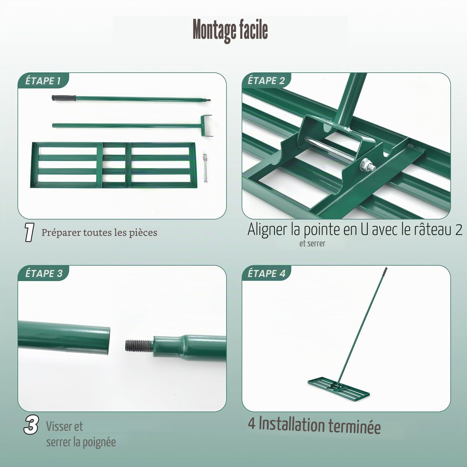 SOARS Râteau de Nivellement de Pelouse 91 X 25 CM, Râteau de Jardin avec Poignée Ergonomique Antidérapante de 170 CM, Fabriqué en Métal de Haute Qualité, pour Jardin, Cour, Terrain de Golf