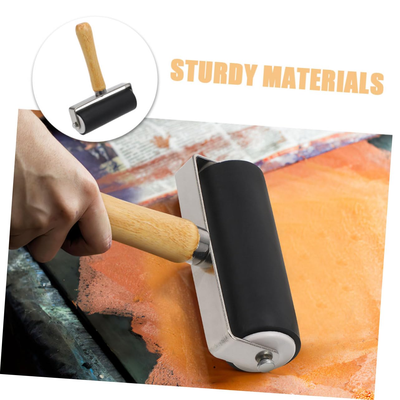 Rodillo Brayer de Impresión Negro, 4 Piezas, Mango de Madera