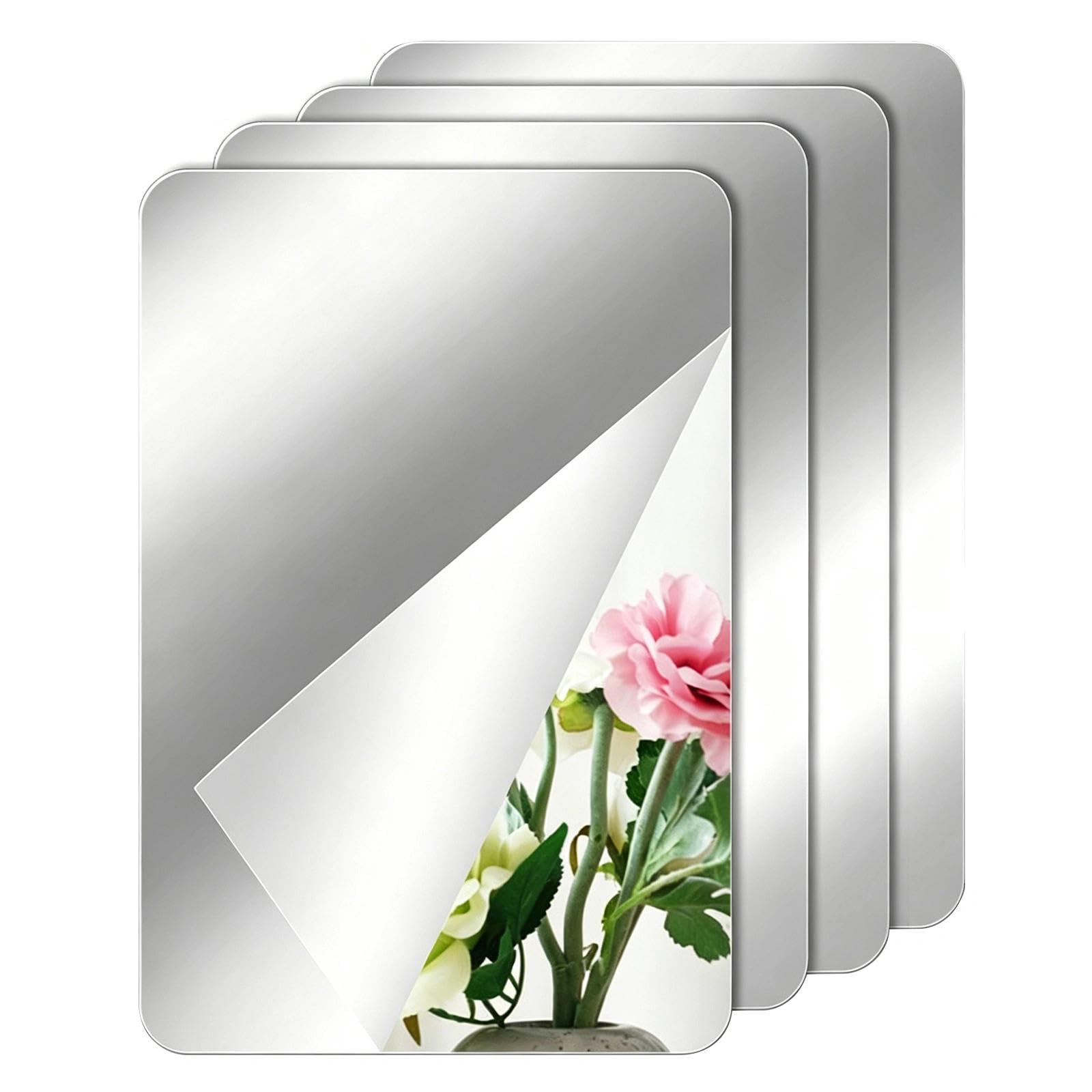 meetlanduo 4 PCS Stick On Mirrors,20 x 30 cm Mirror Tiles Self Adhesive Sticks On Mirrors for Wardrobe Doors Peel and Stick Mirror for Home Decoration Gym Hallway