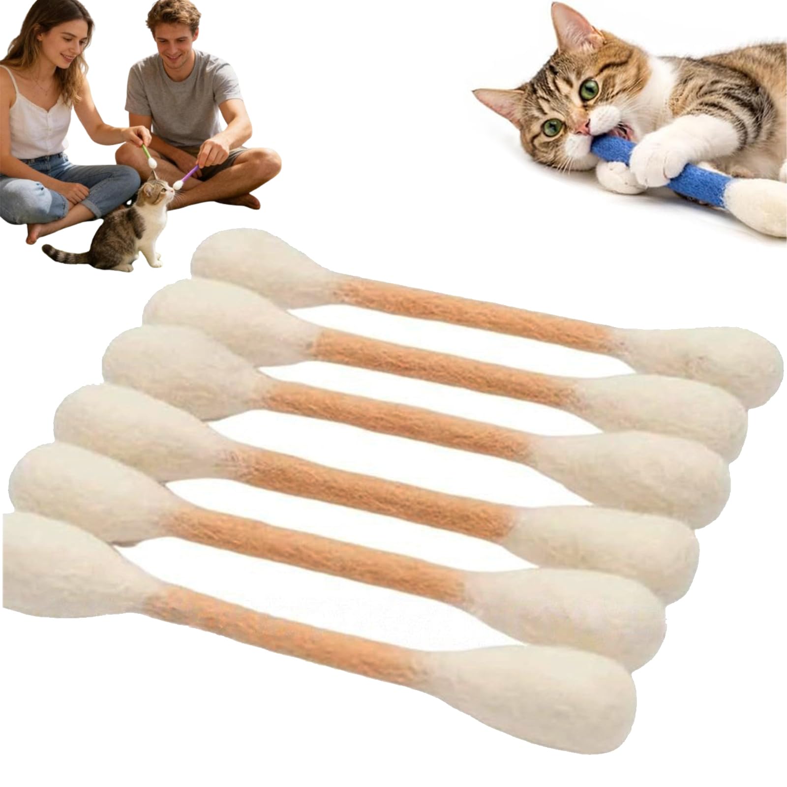 Bulnire Cotton Swabs Cat Toys with Catnip,Cat Toys with Catni,Pack of 6 Giant Cotton Buds, Interactive Cat Toy for Teeth Cleaning, Stable Teething Chew Toy for Indoor Cats (1, F)