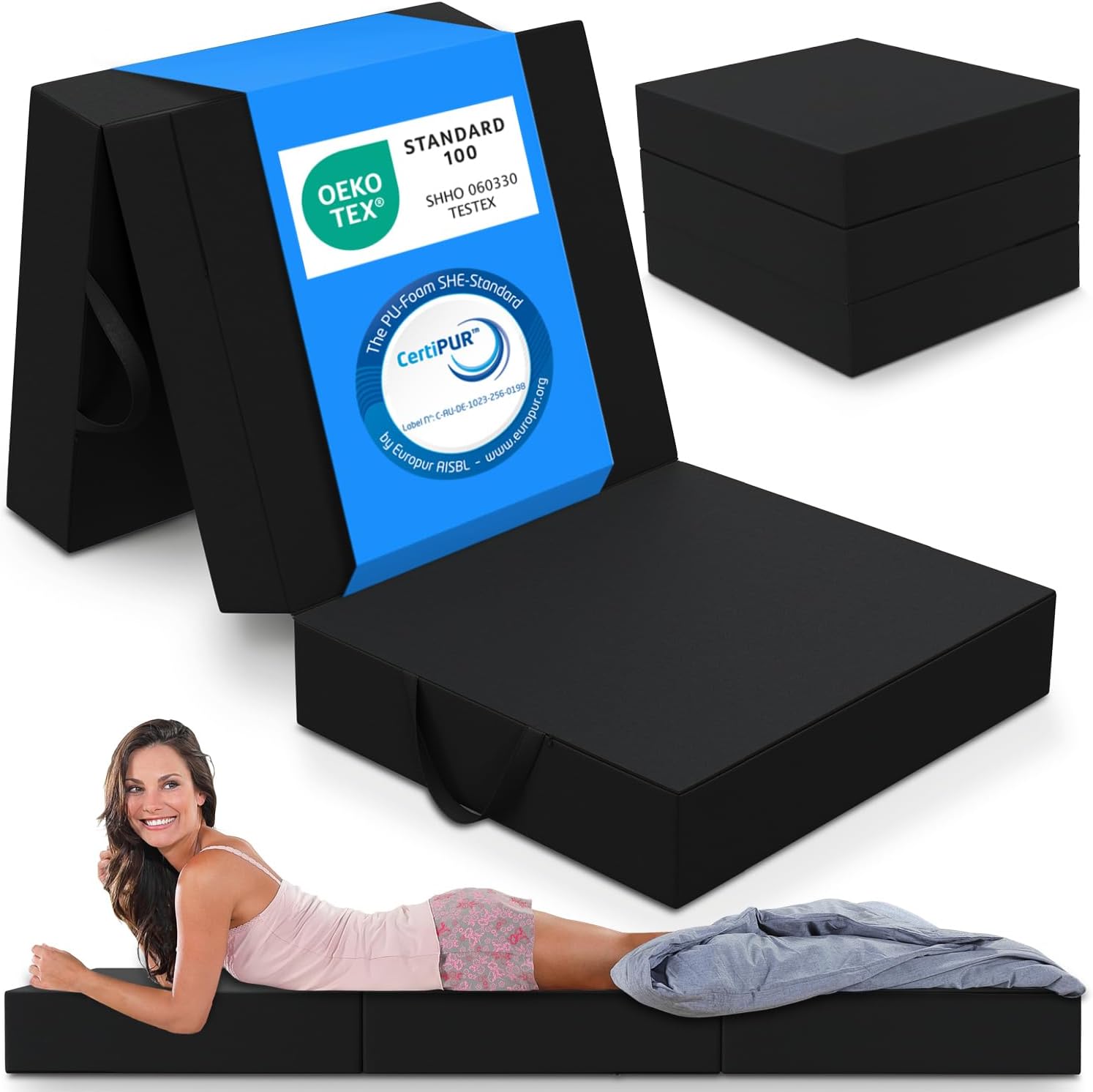 Beautissu Matelas pliant d'appoint - 120x195 cm Noir - Campix - Pouf pliable - Confortable lit d'invité – Futon - Maison
