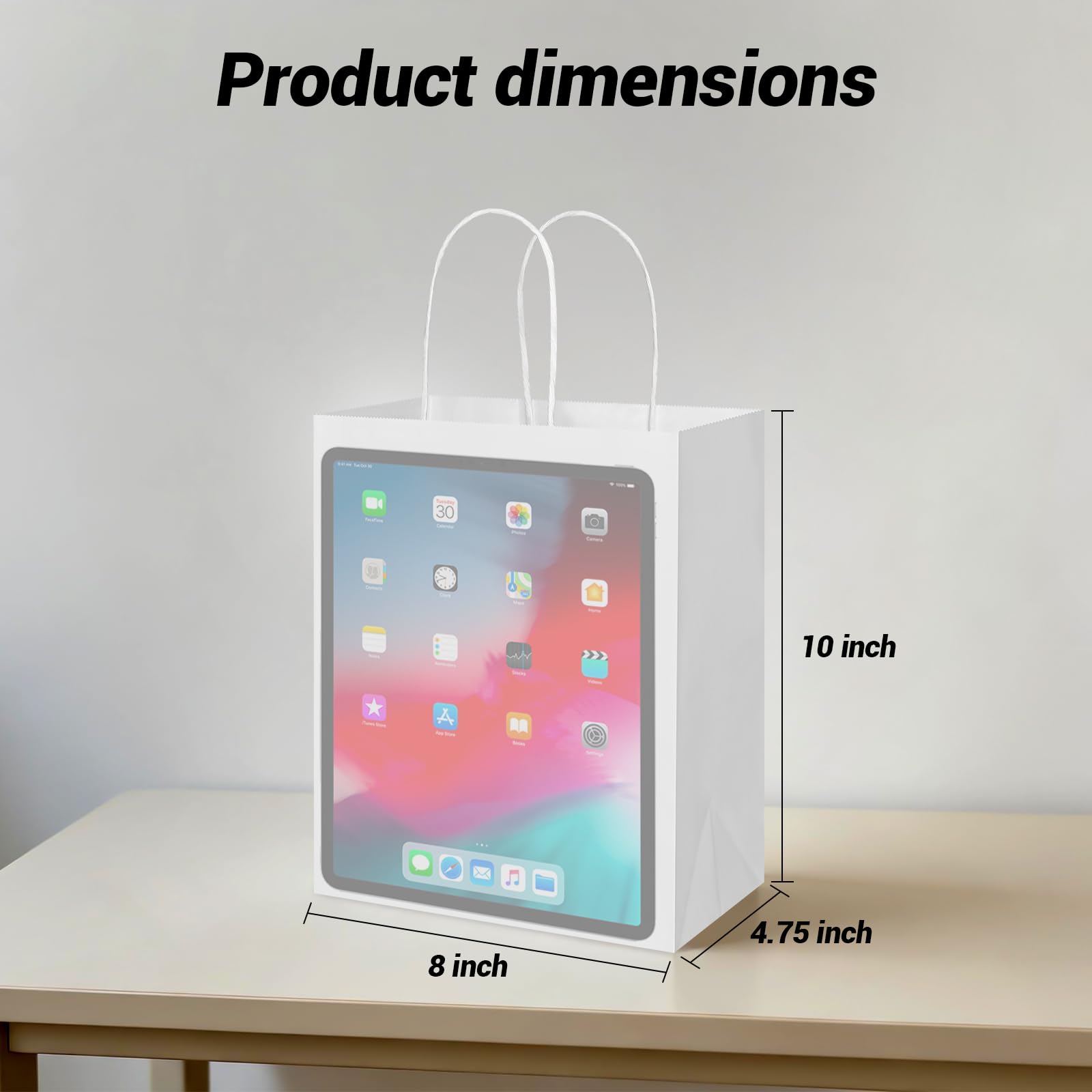 Bolsas de papel kraft blancas medianas con asas a granel, bolsas de regalo Bagmad de 8 x 4.7 x 10 pulgadas, bolsas de regalo para manualidades, compras, fiestas, bodas, sacos (100)