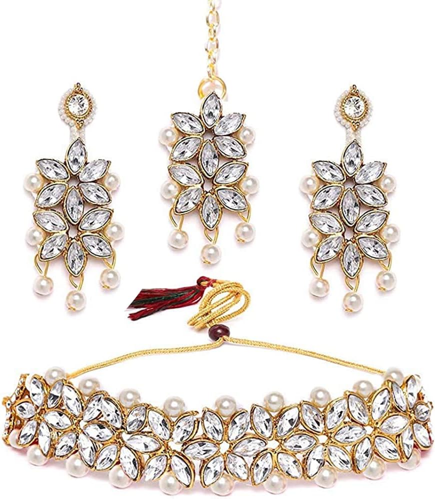 YouBella Stylish Latest Traditional Jewellery Pearl Jewellery Set for Women (White)(YBNK_5524)