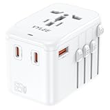 Travel Plug Adapter&comma; 65W Fast GaN Travel Charger&comma; International Plug Adapter with 3 USB-C PD and 1 USB-A QC with US&sol;EU&sol;UK&sol;AU Convenient for iPhone&comma;Samsung&comma;Laptops