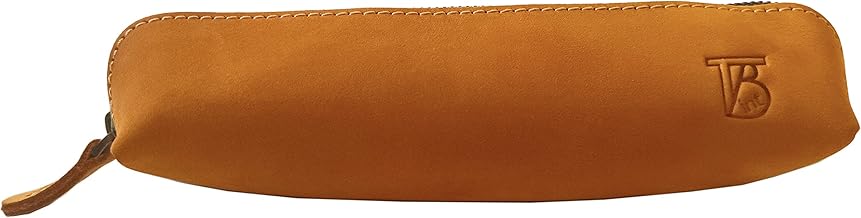 TBint Trousse Scolaire 18.7 x 5.1 x 4 cm en Cuir Véritable, Orange Claire