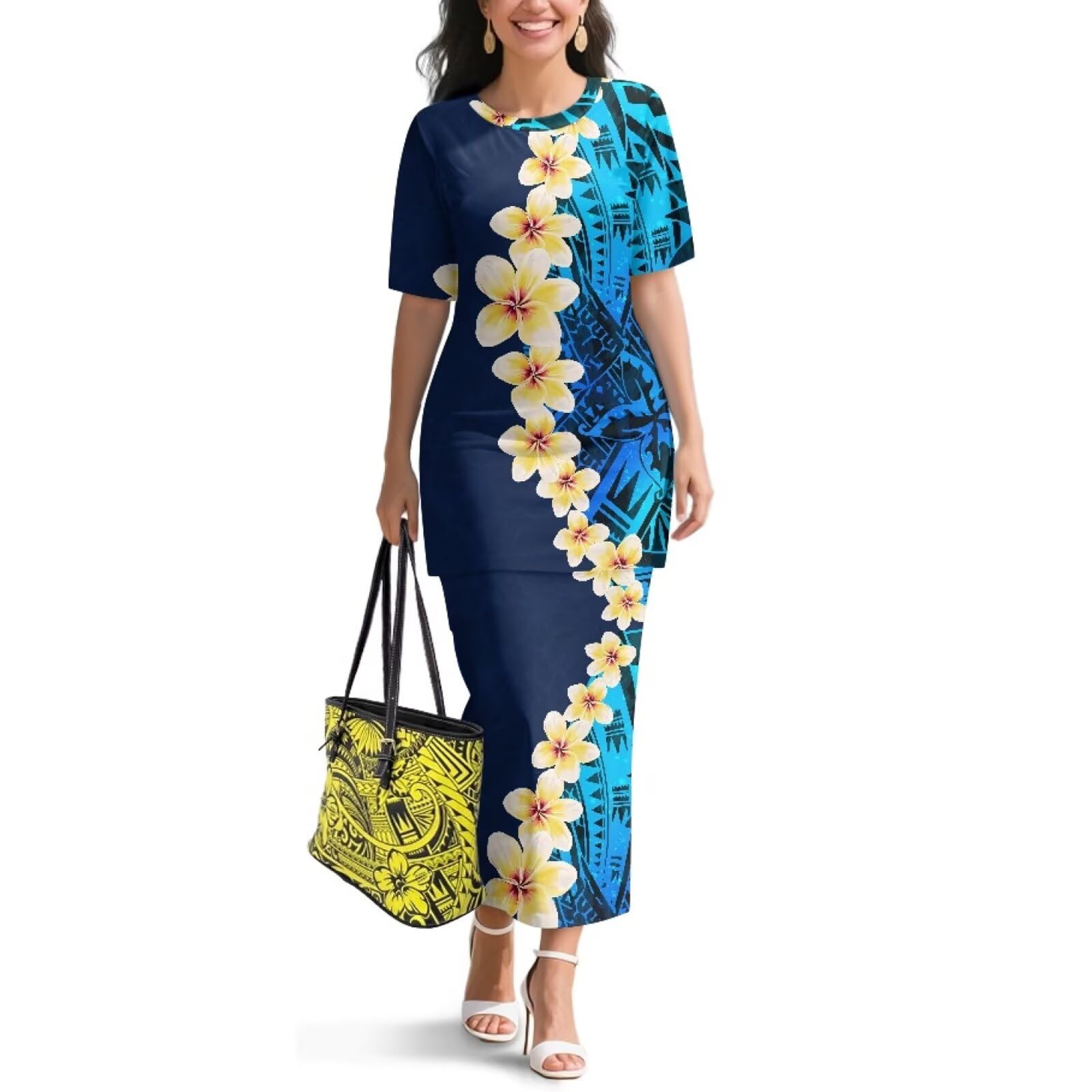 Samoa Puletasi Dress for Women Polynesian Top and Maxi Skirt Sets