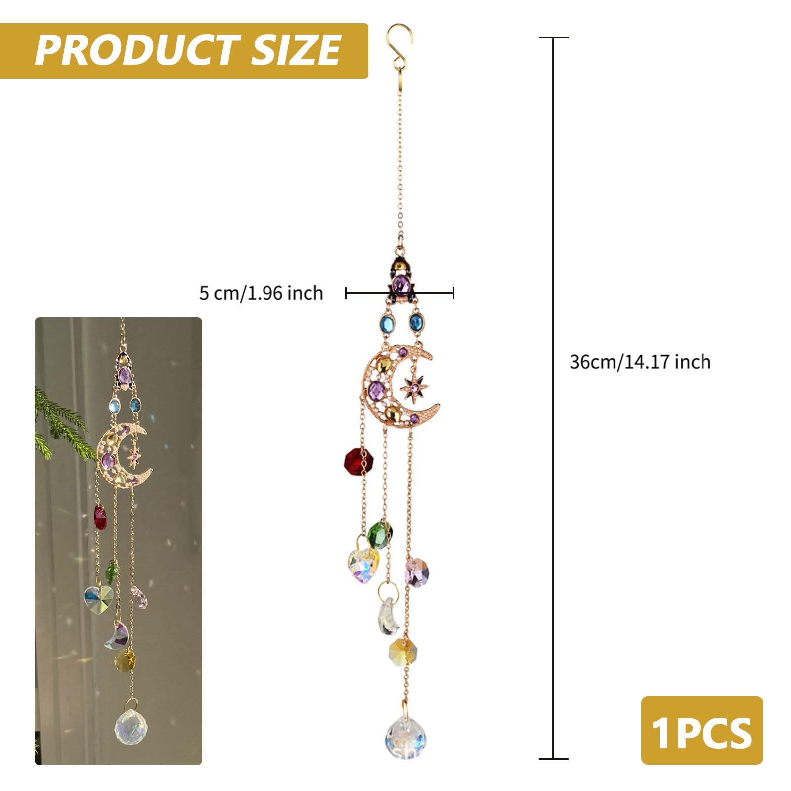 Attrape-Soleil En Cristal XJLyaya - Décoration Fenêtre, Effet Arc-en-Ciel, 5x36cm, Cadeau Fête