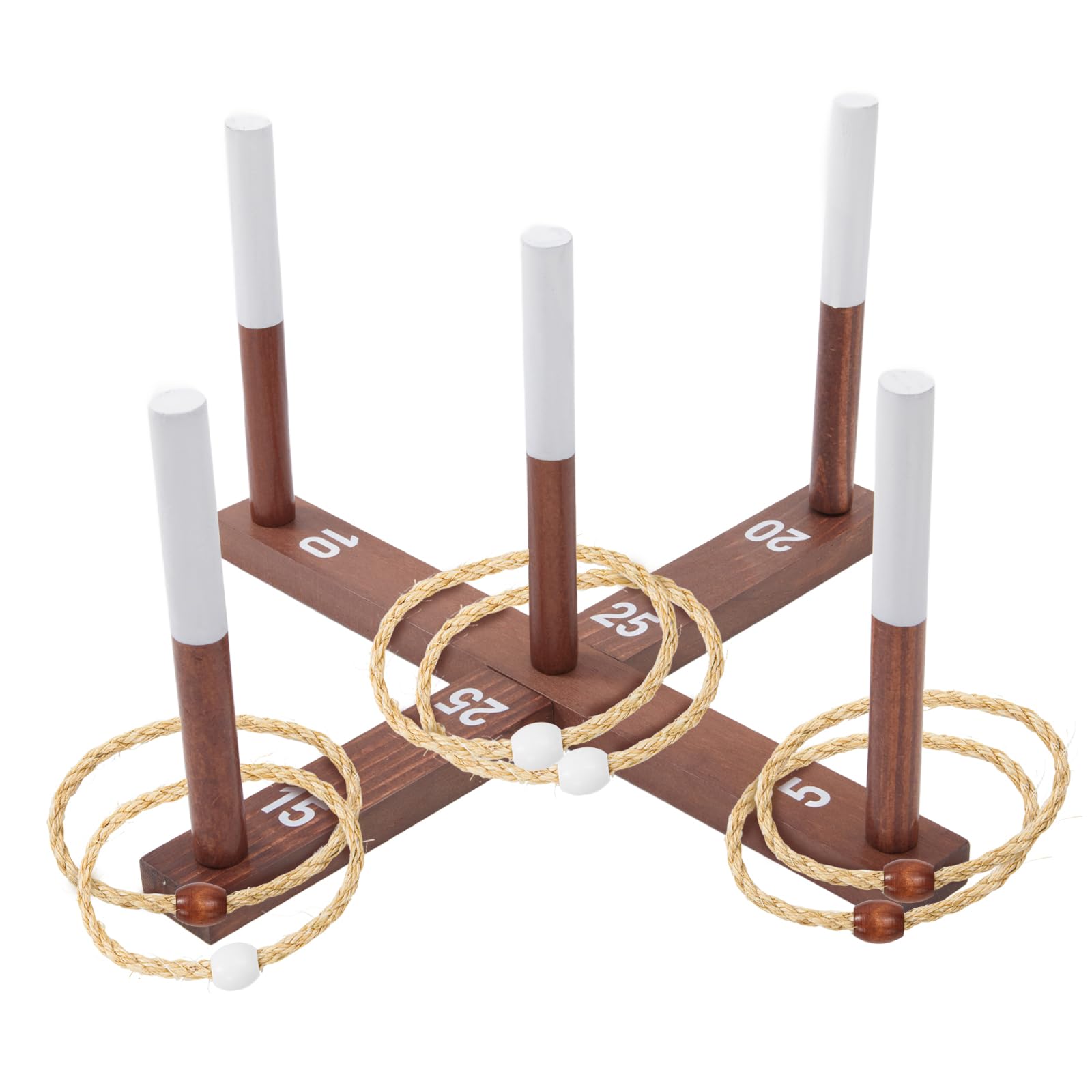 Rustic Wooden Ring Toss Game with 6 Rope Rings, Classic Garden & Indoor Game for Parties, BBQs, Family Gatherings and Outdoor Entertainment