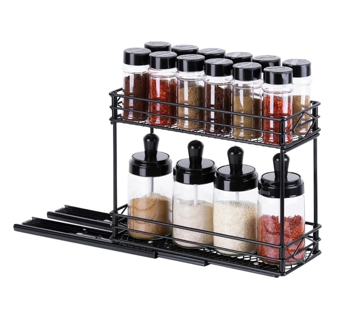 HADECOLL Spice Rack Pull Out Spice Rack Organizer For Cabinet Heavy Duty 2 Tier Slide Seasoning For Kitchen Cabinets Kitchen Organiser