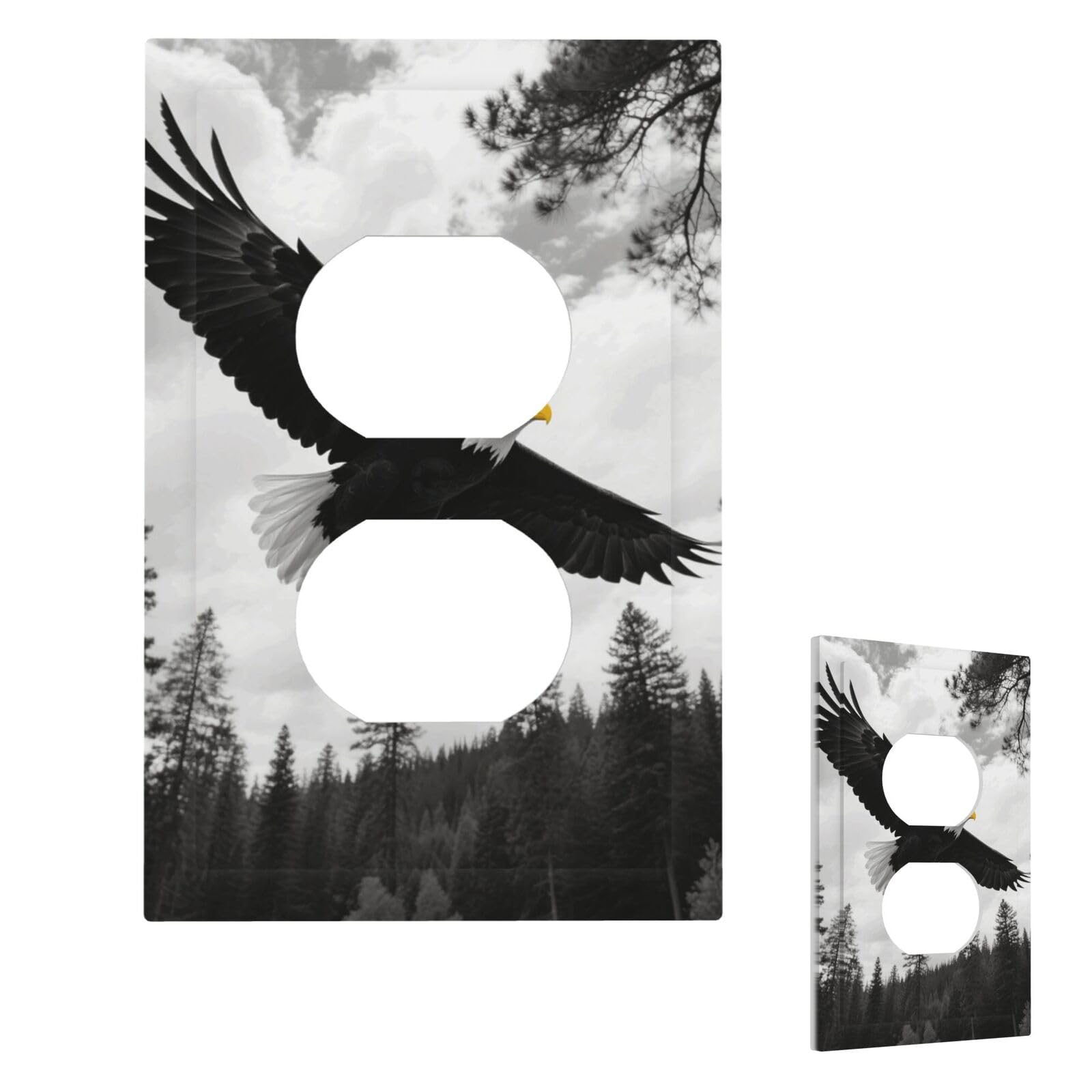 Balck Eagle Forest Wall Plate Cover Modern Decorative 1 Gang Light Switch Cover Unbreakable Receptacle Outlet Covers For Living Room Bedroom Home Decor Duplex