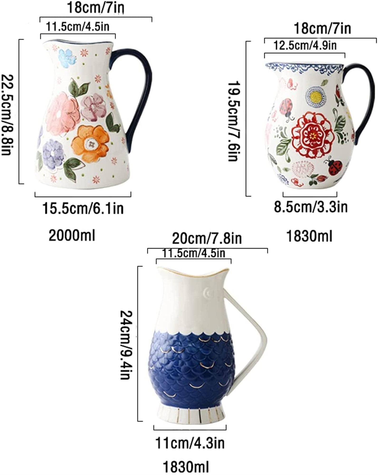 Prosty Dzbanek Na Wodę, Ręcznie Malowany Ceramiczny Dzbanek Z Uchwytem Zapobiegającym Oparzeniom, Dzbanek O Dużej Pojemności, Czajnik Wysokotemperaturowy Do Soku, Mleka, Zimnej Wody,