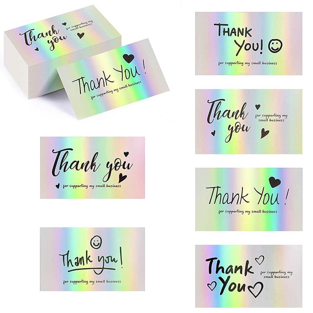 Haowul Cards 300pcs Holographic Rainbow Business Cards Small for Supporting My Small Business Cards
