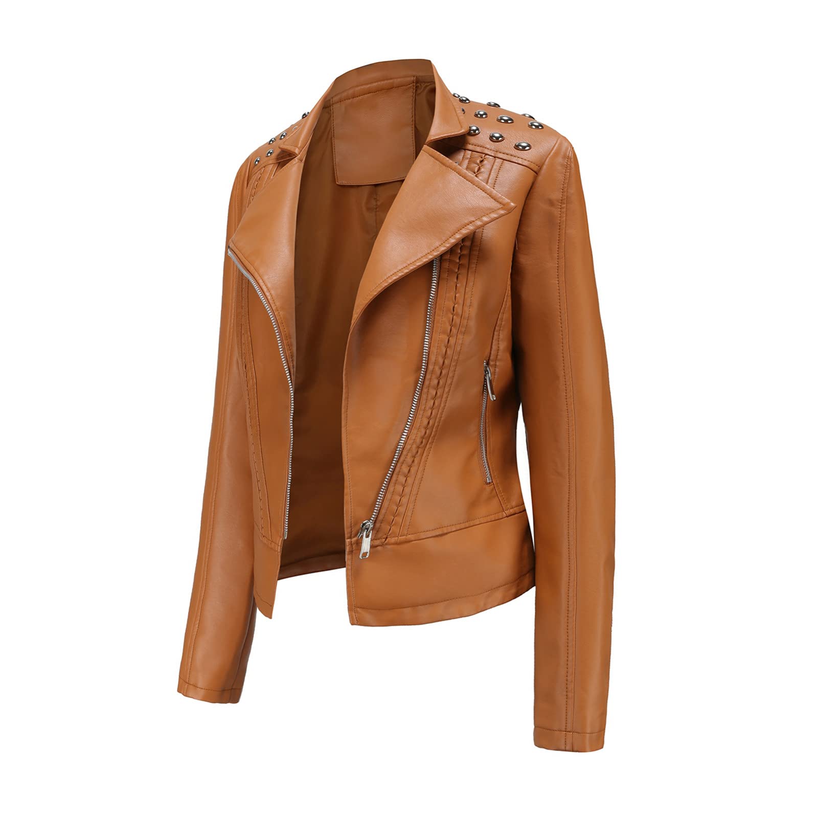 Veste en cuir pour femme - Courte cintrée - Veste en cuir synthétique avec fermeture éclair - Veste de moto gothique punk - Veste de moto surdimensionnée - Coupe-vent - Respirante - Veste softshell