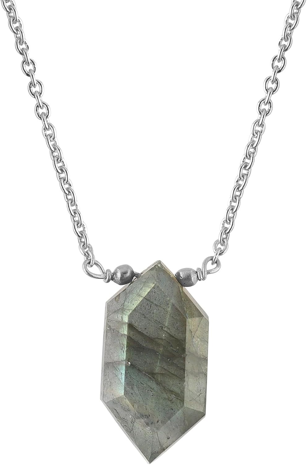 Natural Labradorite fancy Hexagon Shape Necklace Polished Gemstone Healing Crystals Gift for Her Birthday Gemstone Jewelry 18 inch Weight 10 carat Stone Size Approx 10 MM (Labradorite)