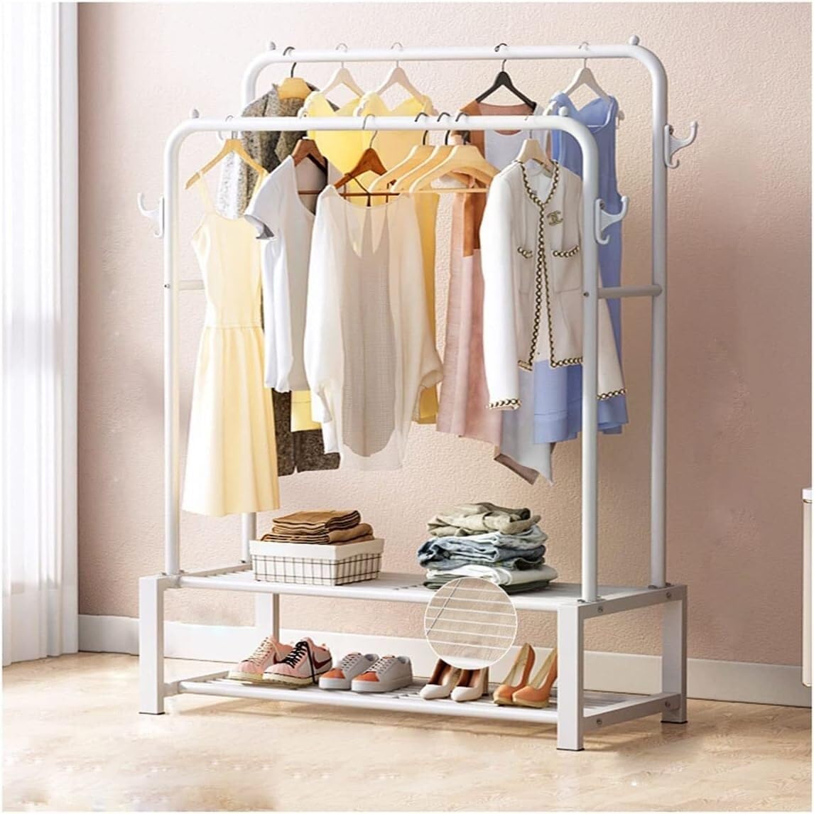 Porte-vêtements blanc 130cm avec étagère : solution anti-pli pour suspendre jupes et vestes