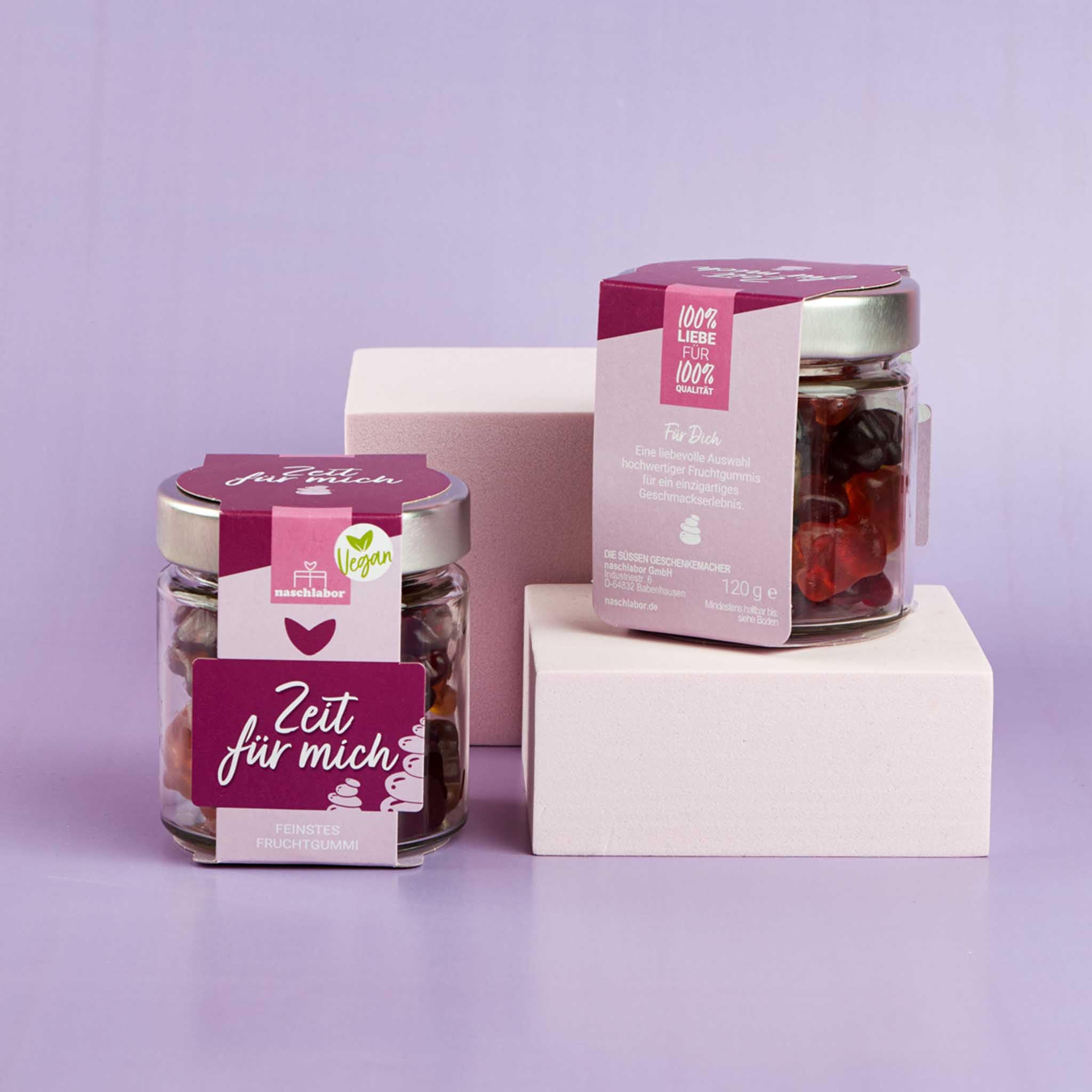 Vegan Fruchtgummi Geschenkglas Zeit für mich 120g | Geschenk für die Liebsten | Das Mitbringsel für deine Freunde | Muttertag | Geschenk für die beste Freundin | Me time