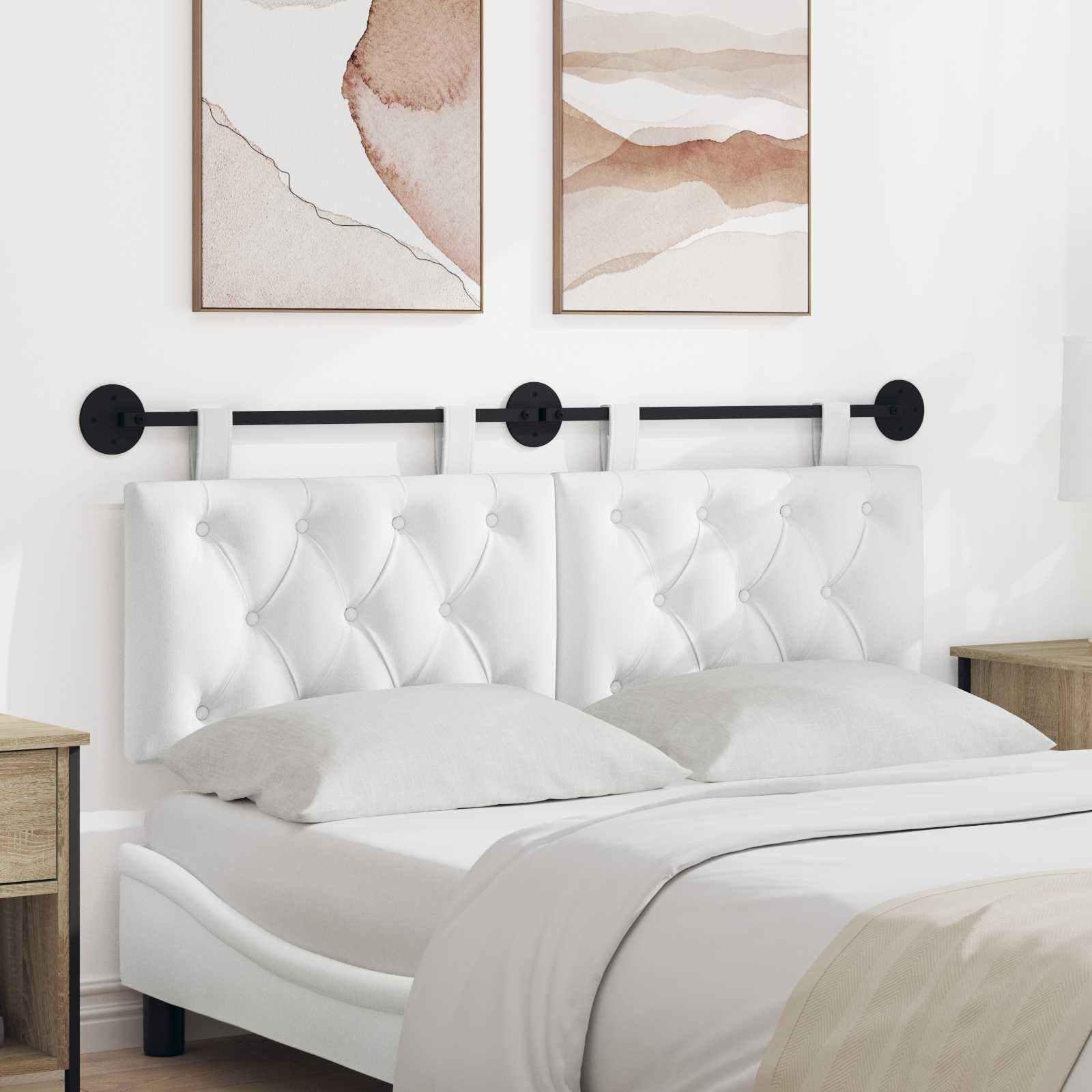 Cabecero colgante de tela blanca con relleno de espuma 130 x 55 x 7 cm, montaje en pared, juego de 2 cabeceros tapizados para dormitorio, habitación de invitados, cama doble, respaldo y cojín
