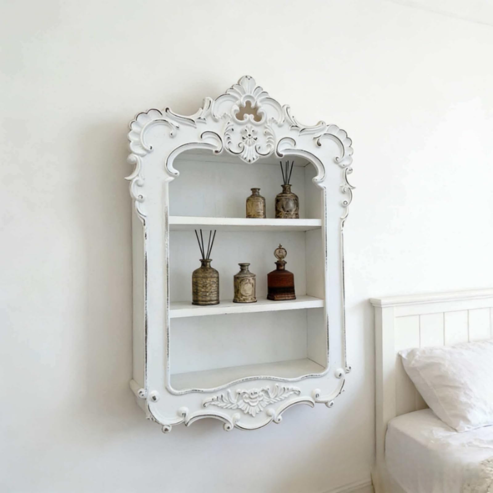 Estantería Pared Elegante Estante Flotante Versátil Mueble para Dormitorio, Blanco Retro