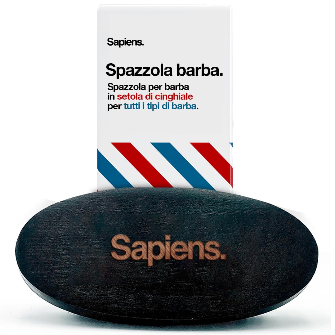 Sapiens Spazzola Barba Uomo - Spazzola per Barba Uomo in Setole di Cinghiale - Ideale per Pettinare, Disciplinare Barba e Baffi e Applicare l'Olio Barba - Beard Brush