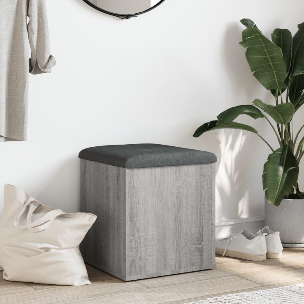 Sitzbank mit Stauraum Grau Sonoma Holzwerkstoff 42x42x45 cm mit gepolstertem Kissen als Flurbank Garderobenbank Schuhbank Aufbewahrungsbank für Diele Wohnzimmer Schlafzimmer