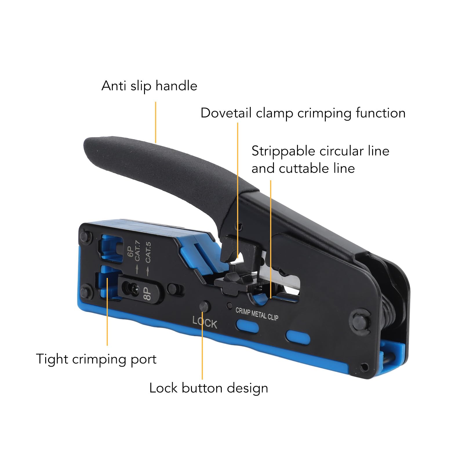 Kit d'outils de sertissage RJ45, outil de sertissage de câbles réseau, outil de dénudage et de coupe, testeur Cat5e Cat6 Cat6a Ethernet professionnel compact léger SK5 en acier