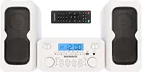 Magnavox MM435-WH Sistema de prateleira de CD compacto de 3 peças com rádio estéreo AM/FM, tecnologia sem fio Bluetooth e controle remoto em branco | Display LCD | Porta AUX Compatível |