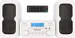 Magnavox MM435-WH Sistema de prateleira de CD compacto de 3 peças com rádio estéreo AM/FM, tecnologia sem fio Bluetooth e controle remoto em branco | Display LCD | Porta AUX Compatível |