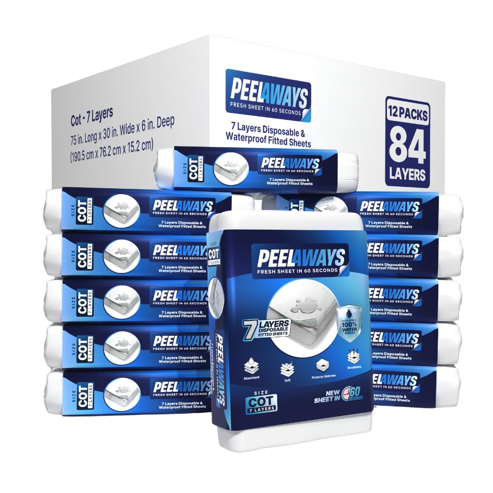 PeelAways 7-Layers | Waterproof Disposable Fitted Bed Sheets | COT 12-Pack