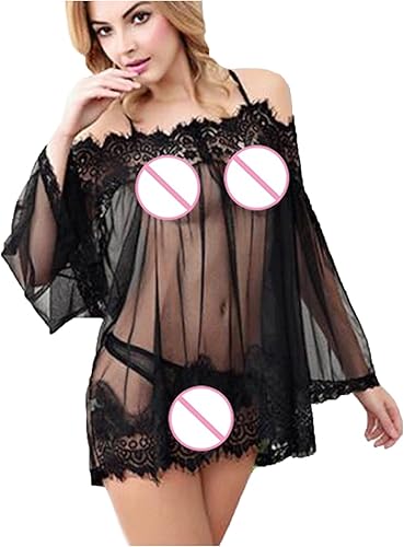 Miniatura 4 de Lencería sexy de encaje transparente para mujer, body para sexo, travieso, talla grande, malla transparente, 2 piezas, conjunto de lencería tipo
