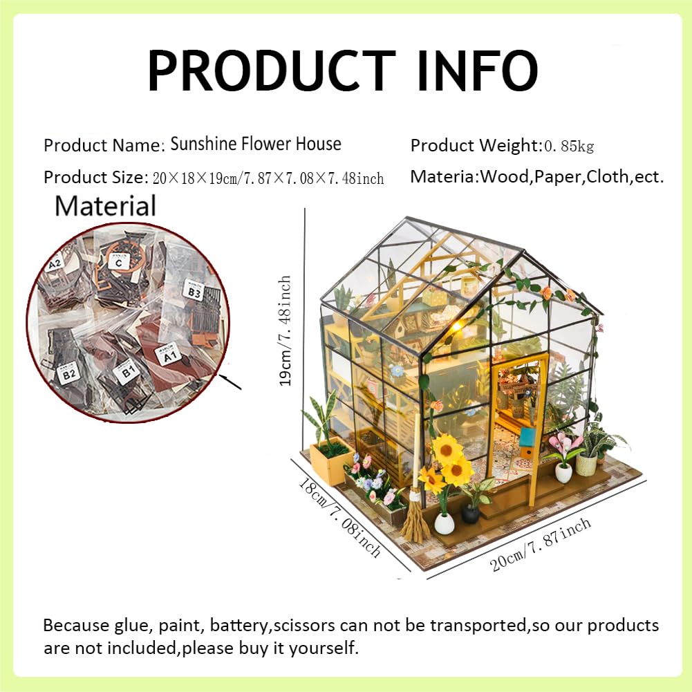 DIY miniatuur poppenhuis kit met stofhoes, mini miniatuur houten creatieve poppenhuis doe-het-zelf kit gemonteerd voor verjaardagscadeau (4 stuks