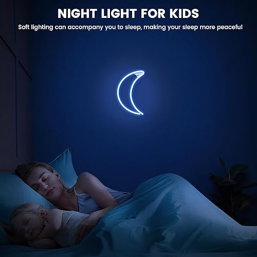 Miniatura 3 de Ganrami Letrero de neón de luna azul, luces de neón alimentadas por USB y batería, lámpara de luna, decoración de luna, decoración de habitación de