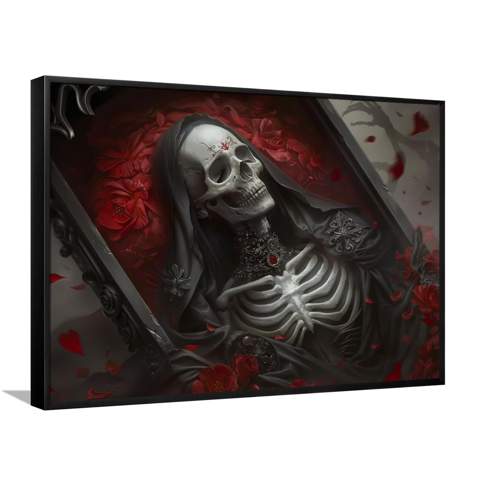 Via Vela gothique squelette toile art mural sombre romantique crâne mural affiche peinture impression Halloween images œuvre d’art pour salon décor intérieure 80x120cm avec cadre noir