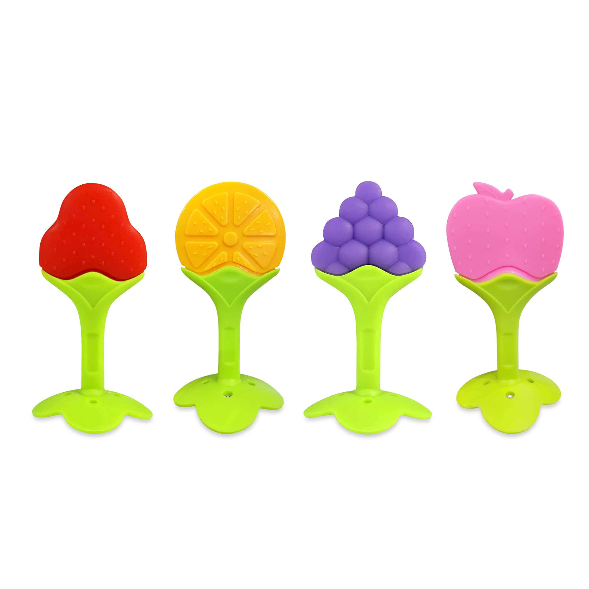 glun GLUN® Silicone Baby Teething Fruit Shape Toy for 0-12 Months, 4 Piece BPA Free Silicone Soothing Teether Soft & Safe Gum Relief Toy Pack of 4-picture-23