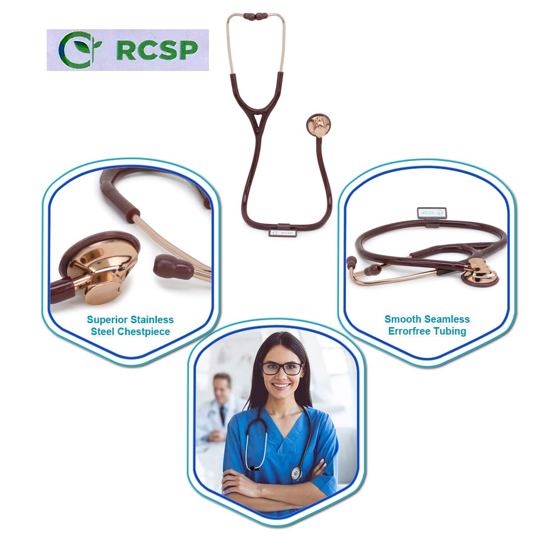 RCSP Cardiology stethoscope for docotor 's and medical student Rose Gold Color Single Head Brass (CHOCOLATE)