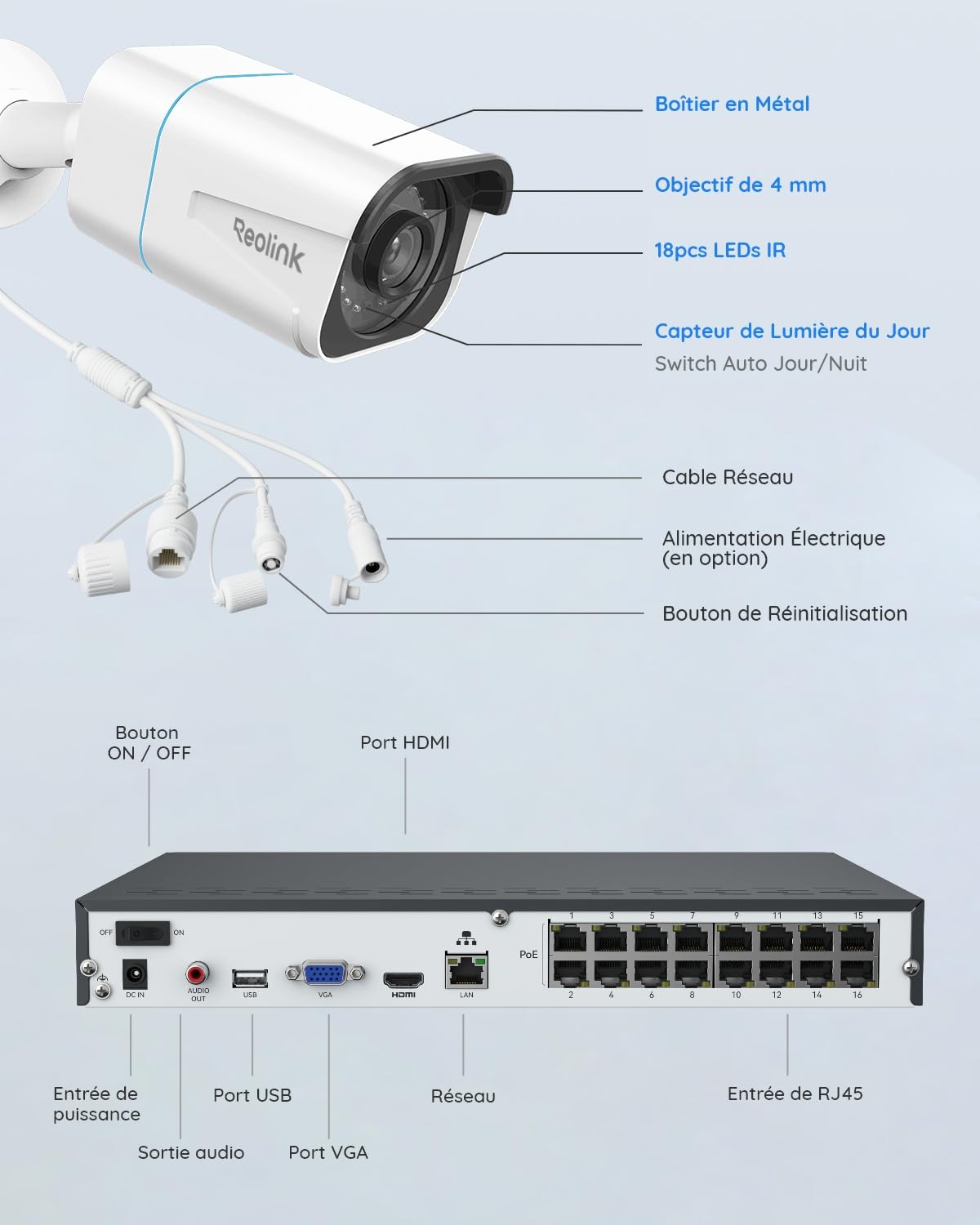 Reolink 4K 16CH Kit Videosurveillance PoE Extérieure, RLK16-800B8