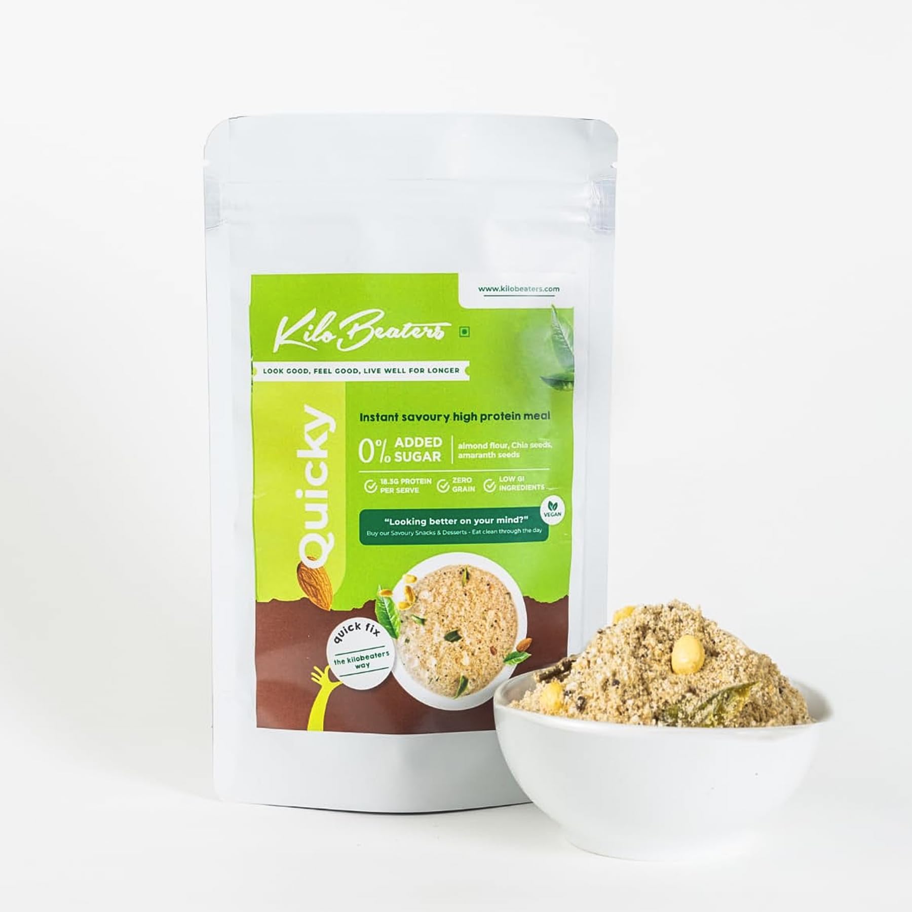 Kilobeaters Instant Savoury High Protein Meal with 5.4% Whey Protein, Low GI Ingredients, Zero Added Sugar, Zero Grain, Breakfast Quicky (Pack of 3, 75g)