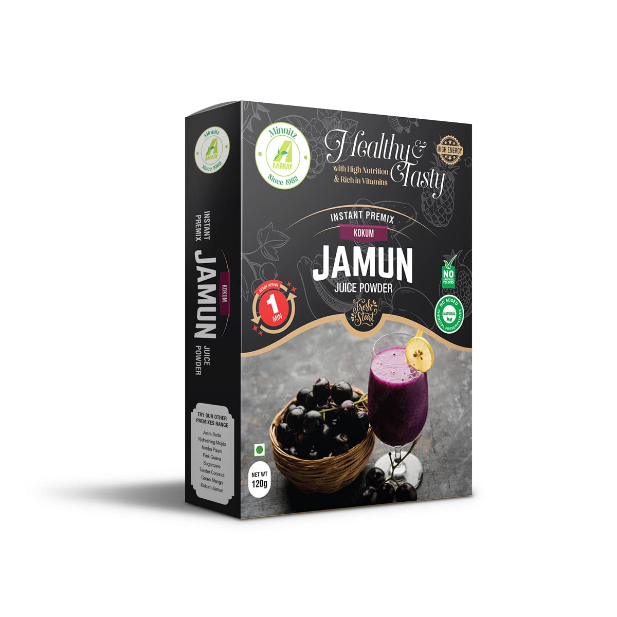 AARKAY Minnitz Fresh And Delicious Jamun Juice Powder|Instant Mix|High Protien||No Added Preservatives|No Chemical 120 G(Pack Of 1)